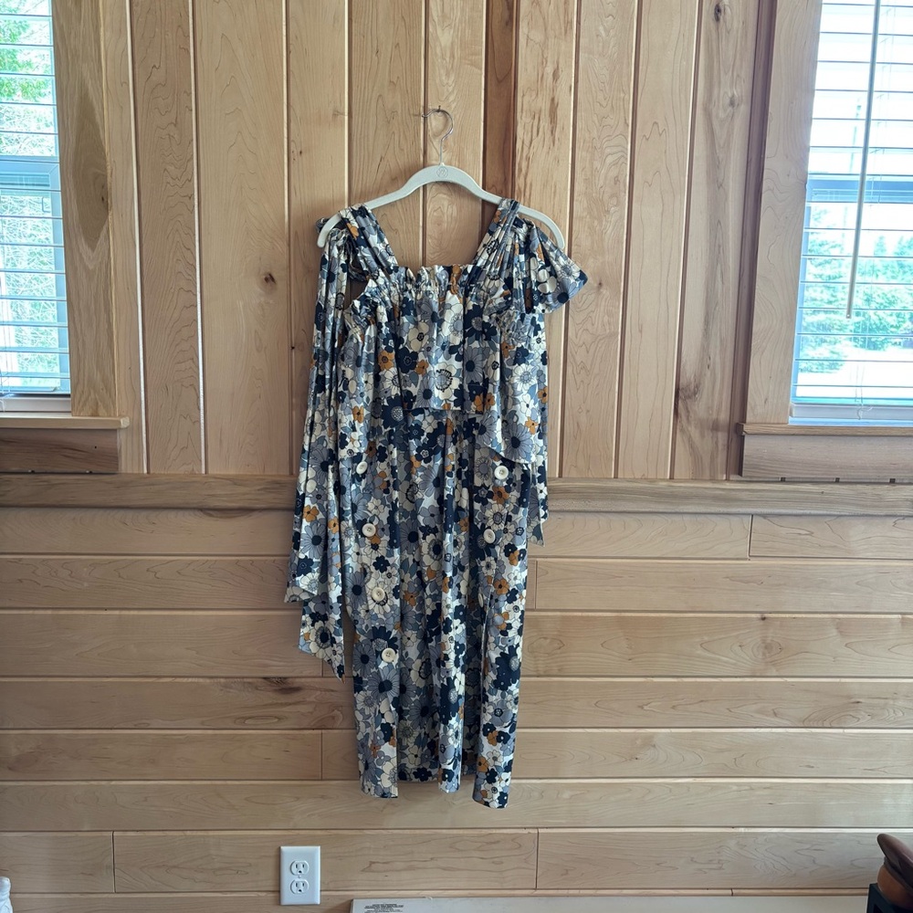Chloe Blue and Orange Floral Tie Shoulder Midi Sundress